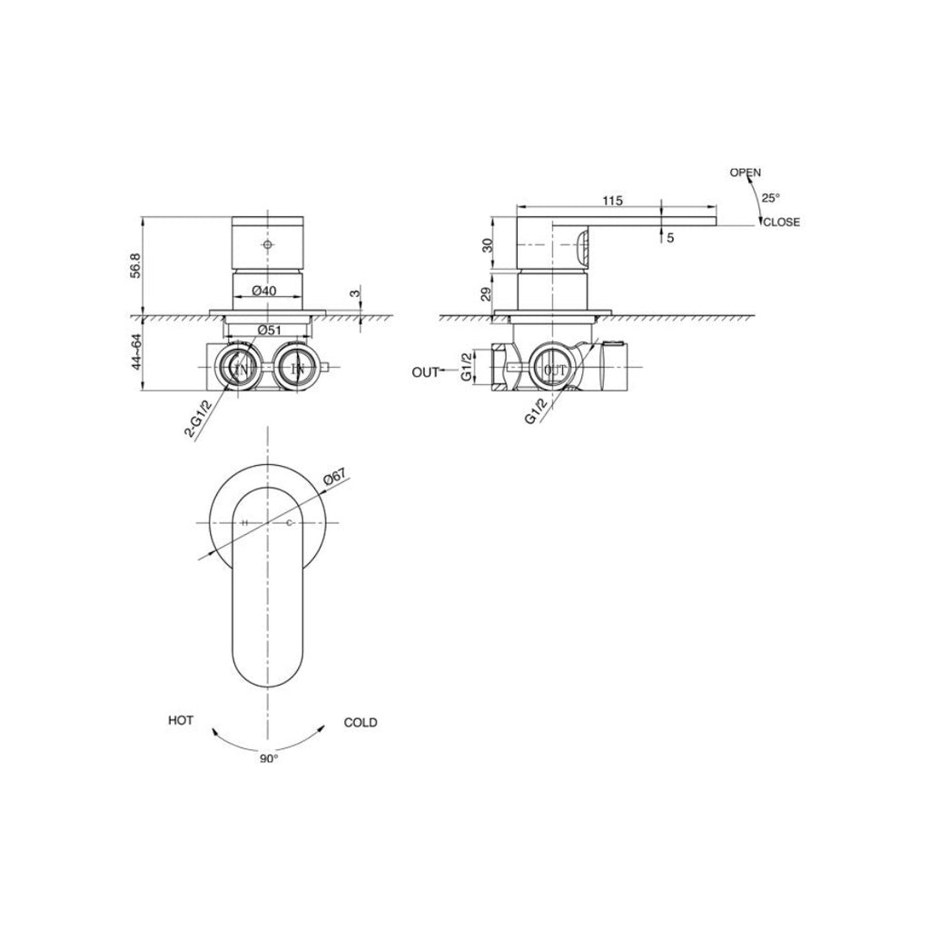 Parisi Ellisse Wall Mixer Small Plate - Chrome - EE.05RF