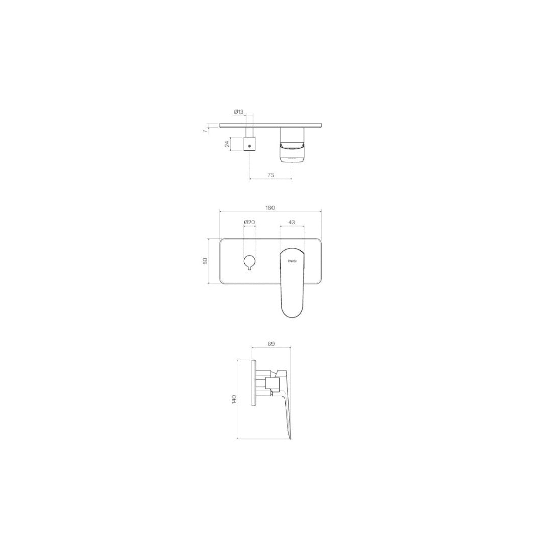 Parisi Loom Wall Mixer with 2-Way Diverter - Brushed Nickel - LO.04L.41