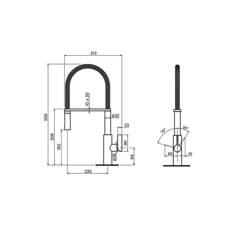 Parisi Newform Libera Kitchen Mixer with Black Spring Spray - Titanium Satin