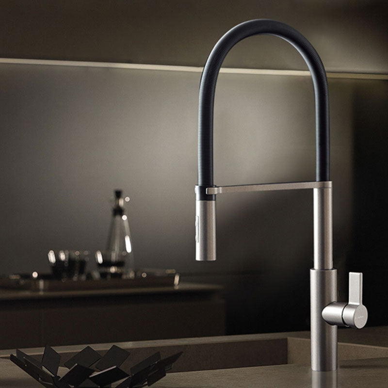 Parisi Newform Libera Kitchen Mixer with Black Spring Spray - Titanium Satin