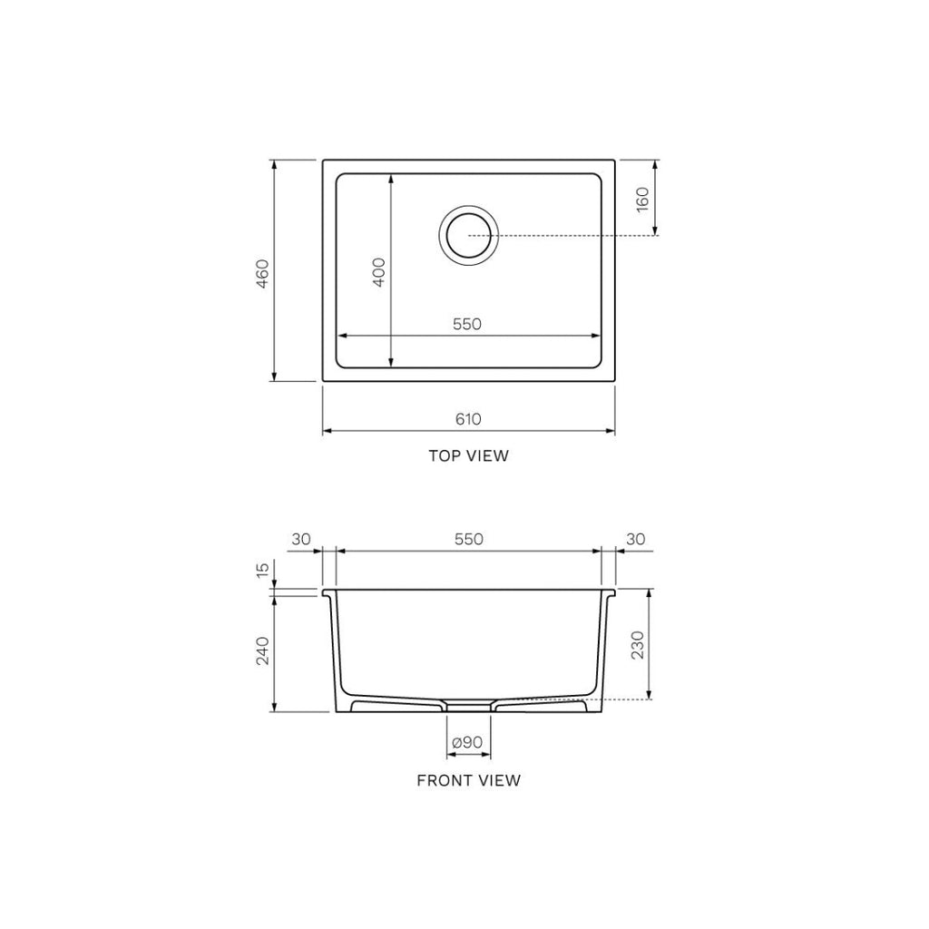 Parisi Nuda Single Bowl Sink 610mm - Matt Black - GA5123.22