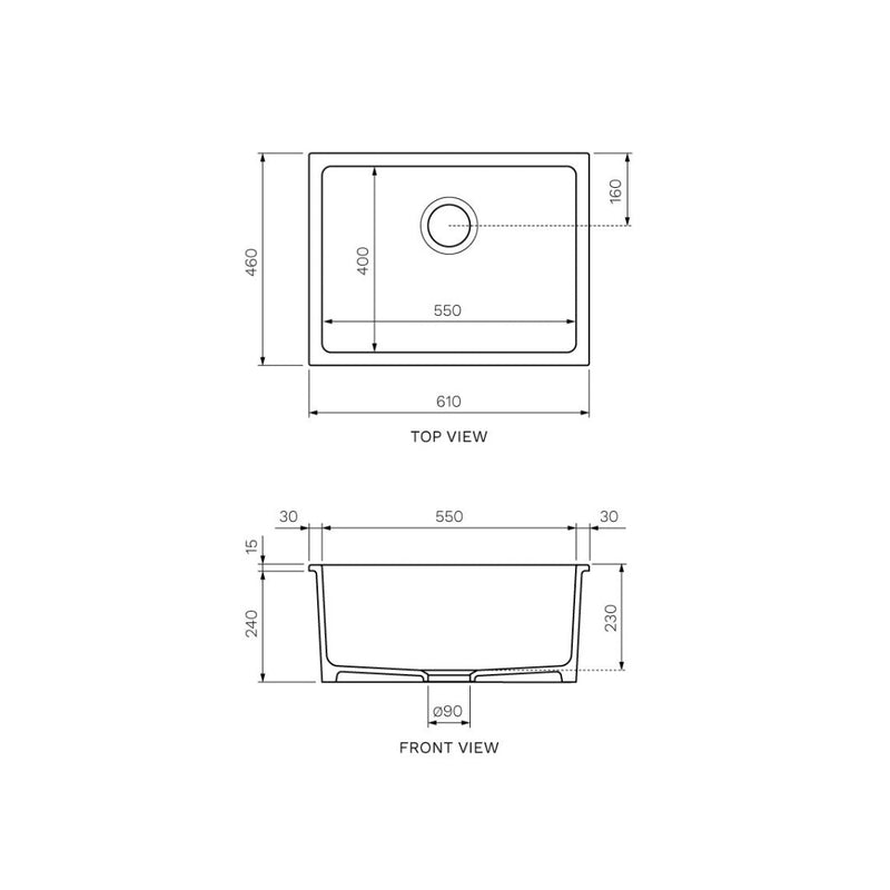 Parisi Nuda Single Bowl Sink 610mm - Matt Black