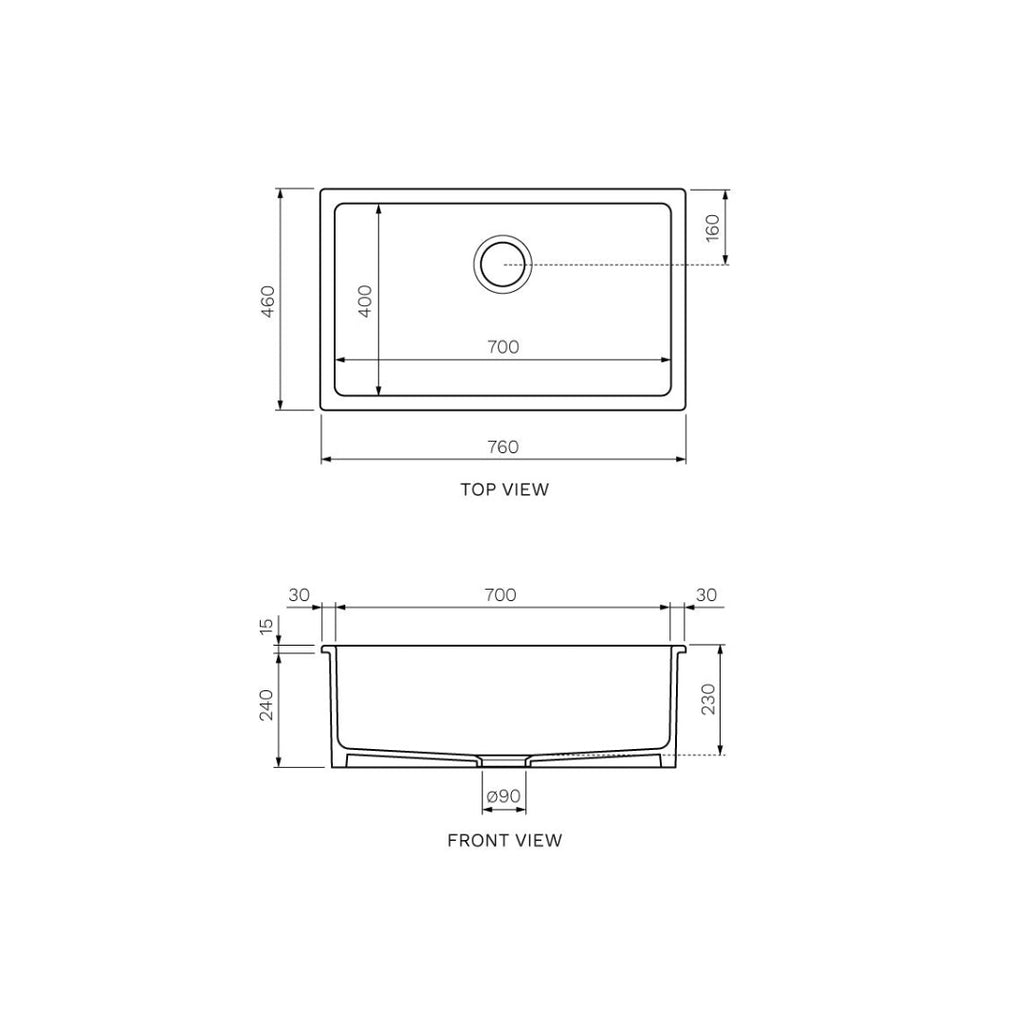 Parisi Nuda Single Bowl Sink 760mm - GA5124
