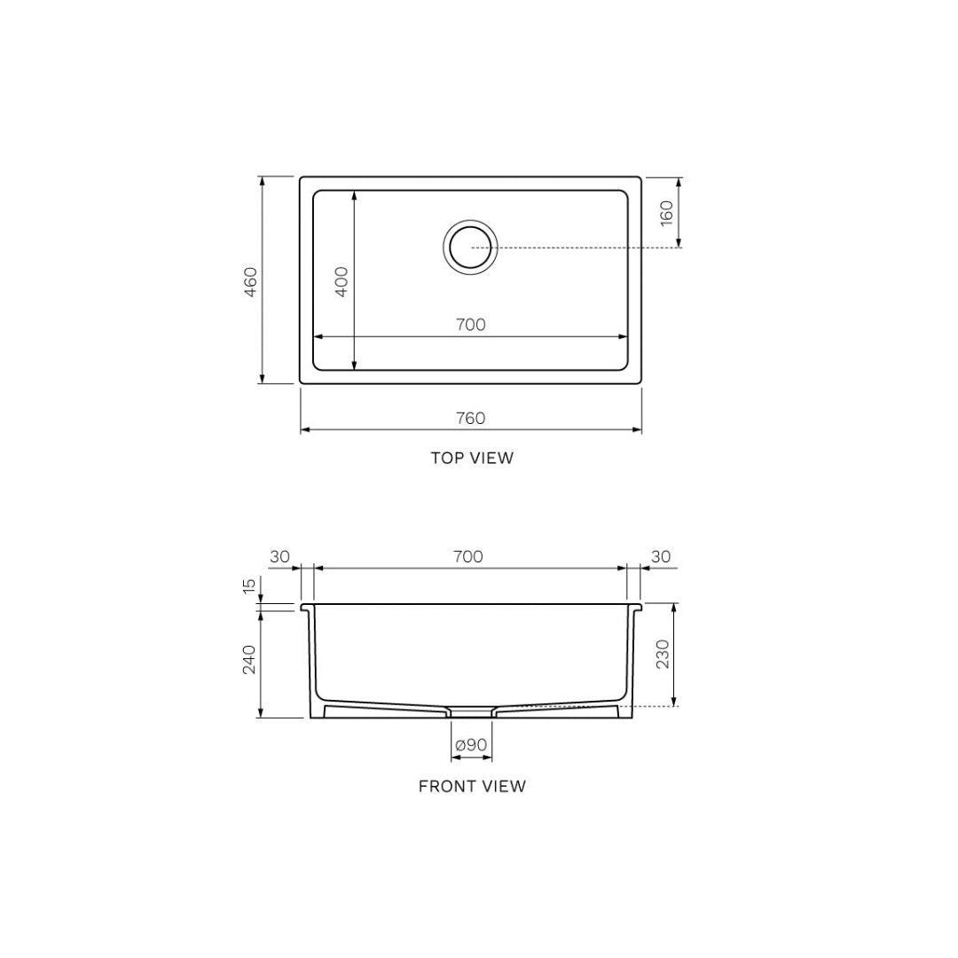 Parisi Nuda Single Bowl Sink 760mm - GA5124