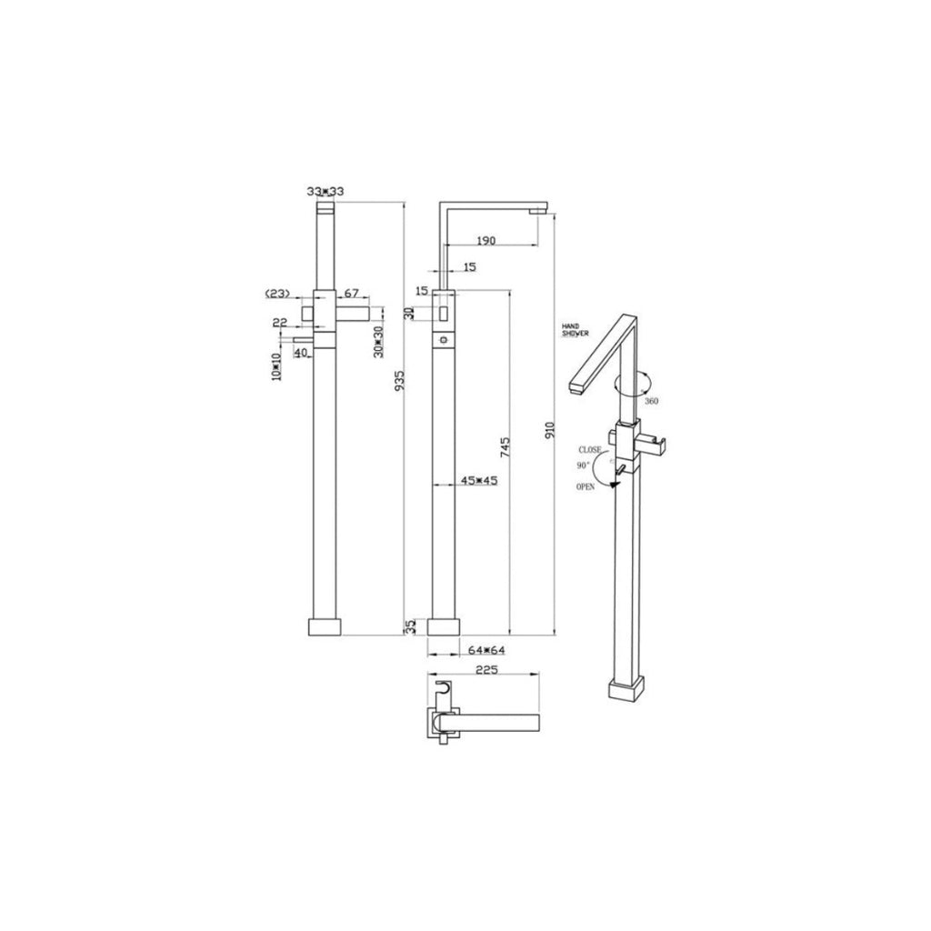 Parisi Quadro Bath Filler, Diverter & Hand Shower - Chrome - QQ.08-D2F