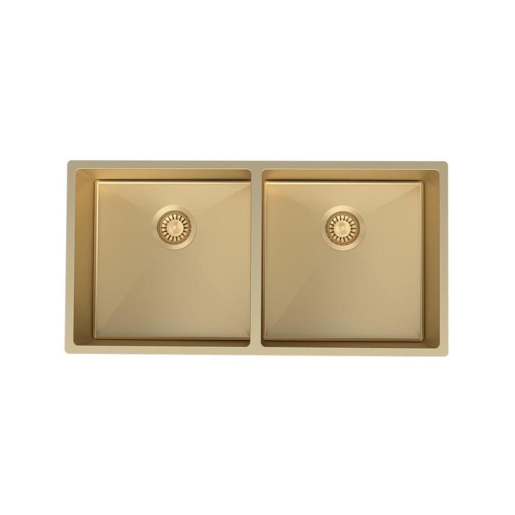 Parisi Quadro Double Bowl Sink 865mm - Brushed Brass - PK8644.46