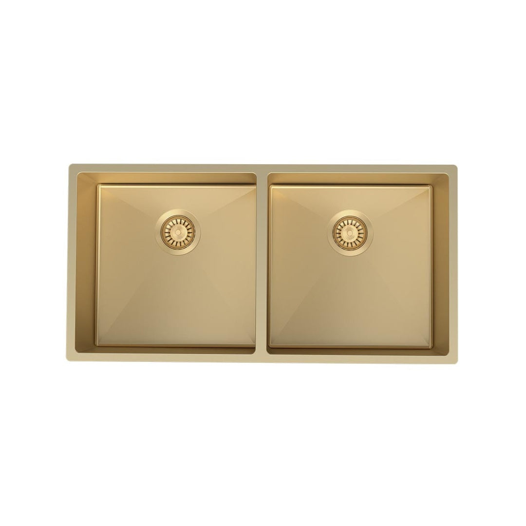 Parisi Quadro Double Bowl Sink 865mm - Brushed Brass - PK8644.46