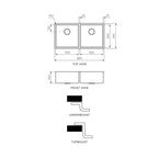 Parisi Quadro Double Bowl Sink 865mm - Brushed Brass - PK8644.46