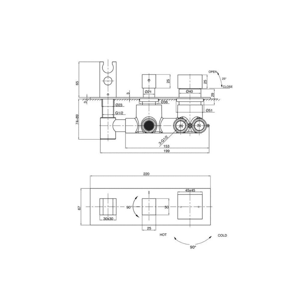 Parisi Quadro Mixer, 2-Way Diverter & Hand Shower - Chrome - QQ.04-D2Q-A