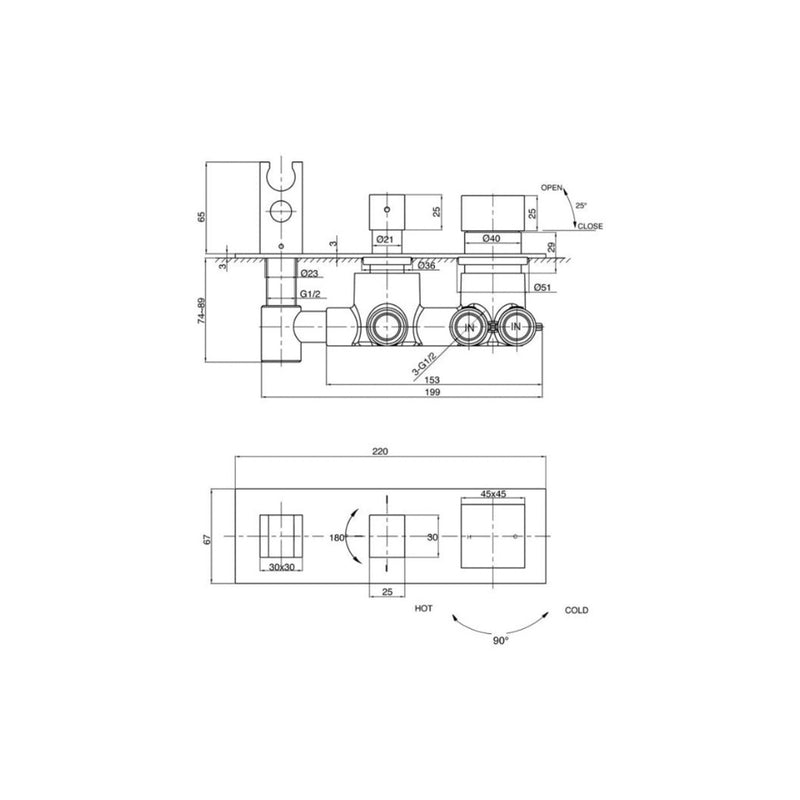 Parisi Quadro Mixer, 3-Way Diverter, Hand Shower - Chrome