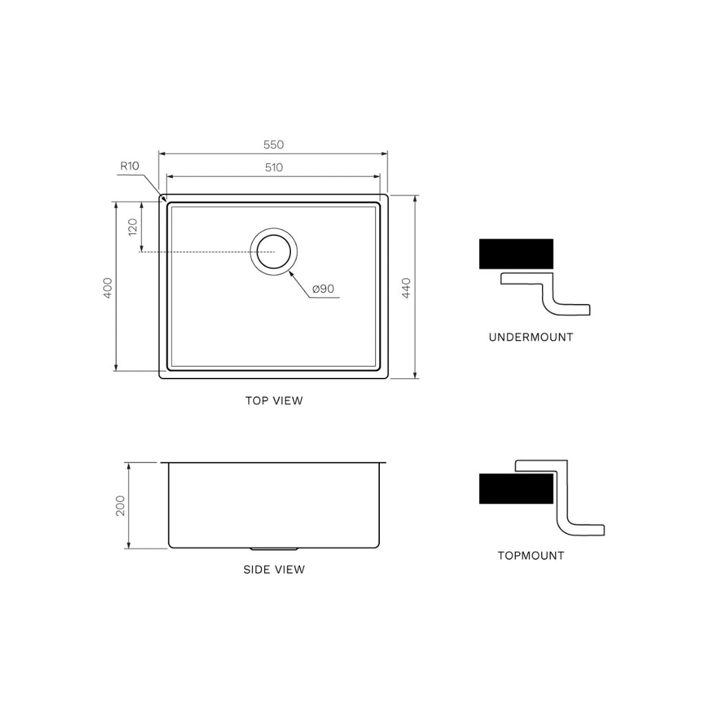 Parisi Quadro Single Bowl Sink 550mm - Stainless Steel - PK5544