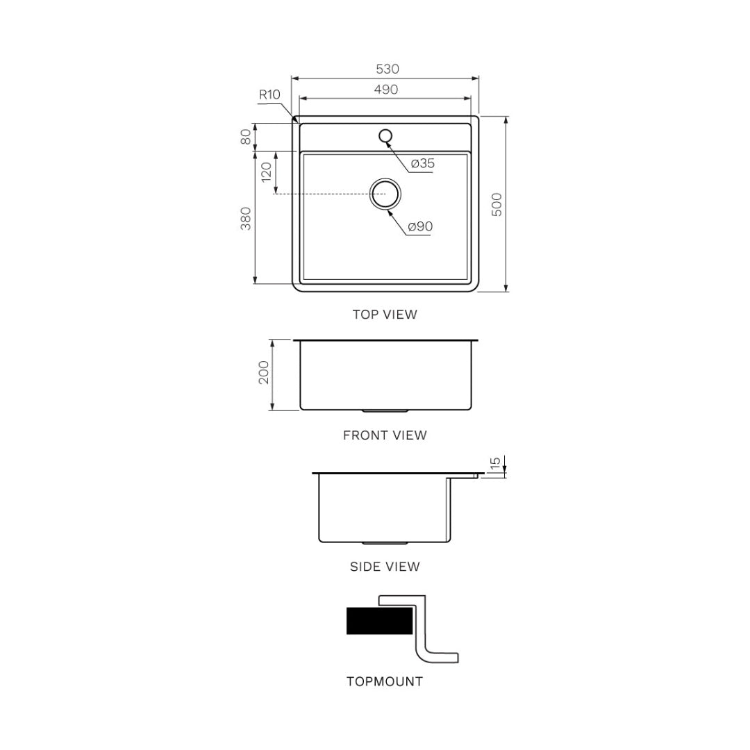 Parisi Quadro Single Bowl Sink With Tap Landing 530mm - Stainless Steel - PK5350