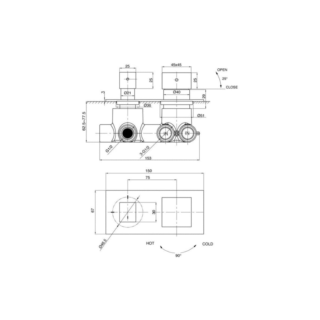 Parisi Quadro Wall Mixer 2-Way Diverter - Chrome - QQ.04-D2Q