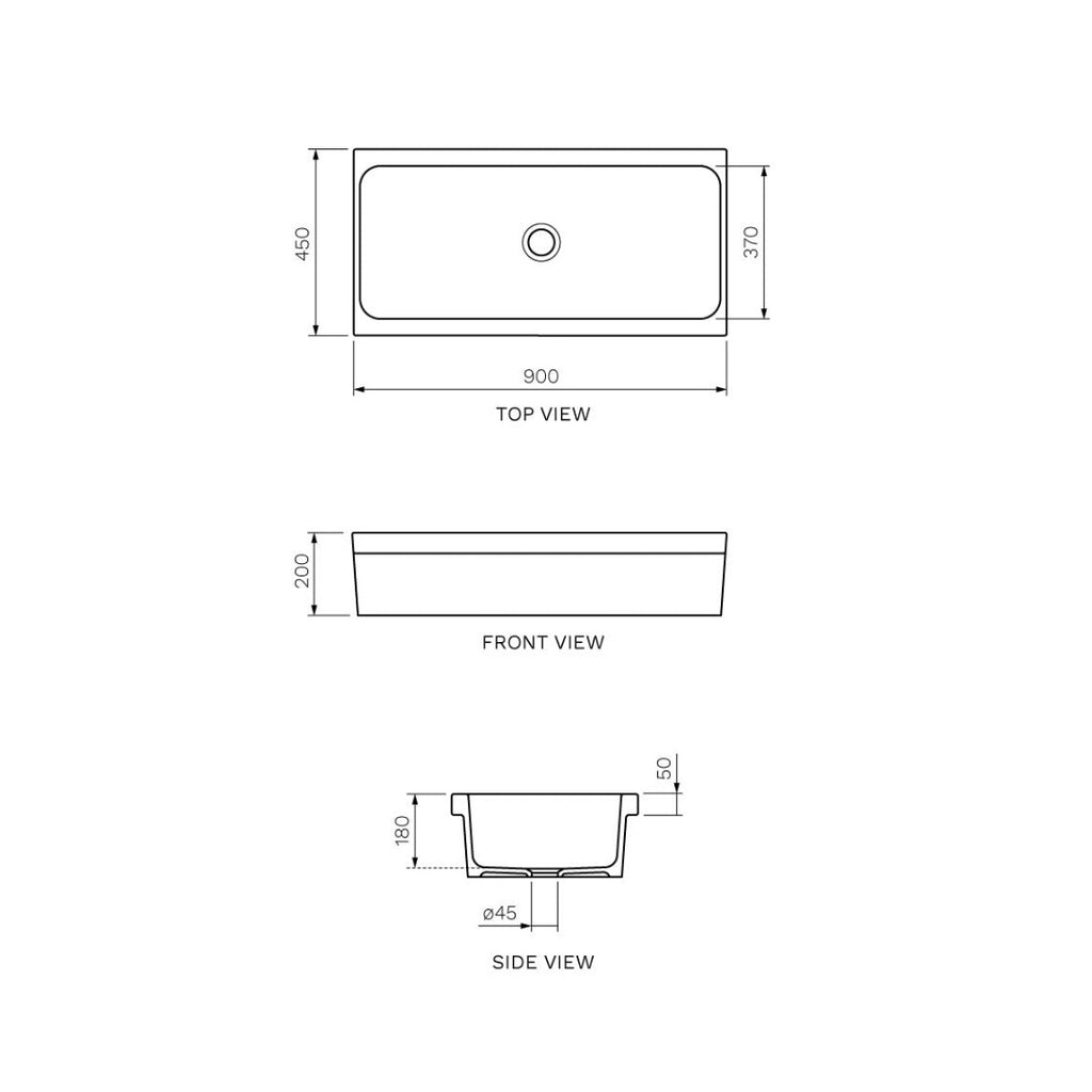 Parisi Rettangolo Single Laundry Bowl 900mm - Gloss White - GA2005