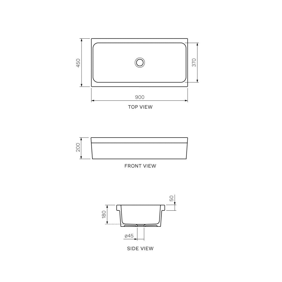 Parisi Rettangolo Single Laundry Bowl 900mm - Gloss White - GA2005