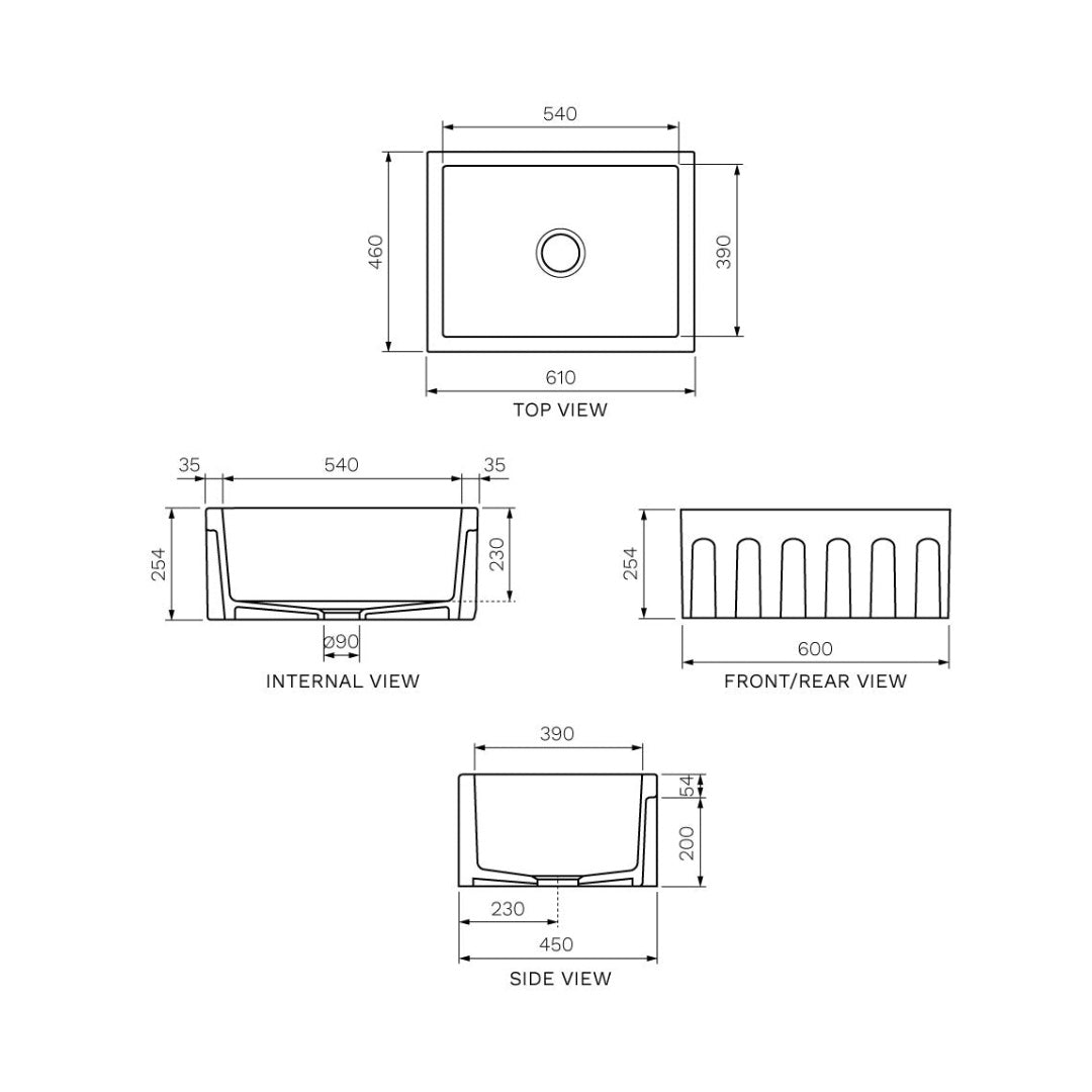 Parisi Rigolo Single Bowl Sink Reversible 610mm - Gloss White - GA5120