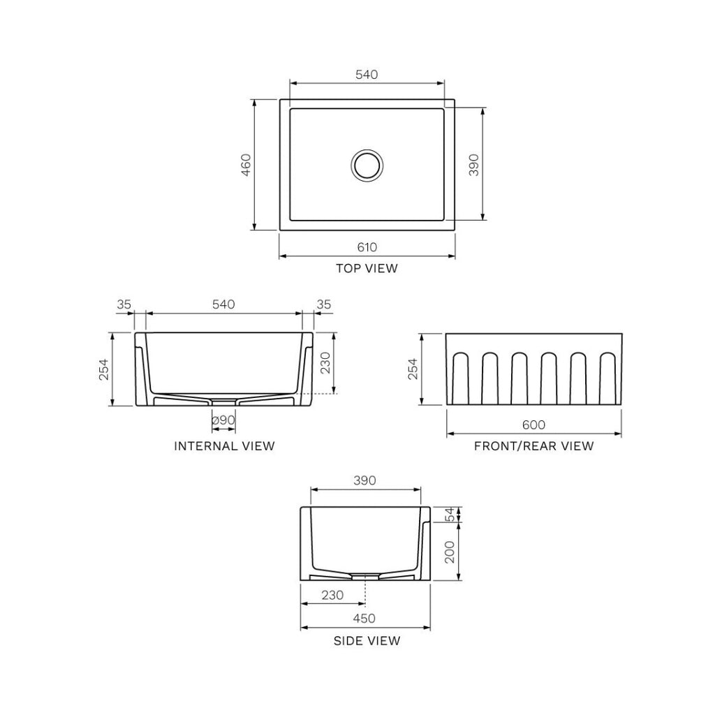 Parisi Rigolo Single Bowl Sink Reversible 610mm - Matt Black - GA5120.22