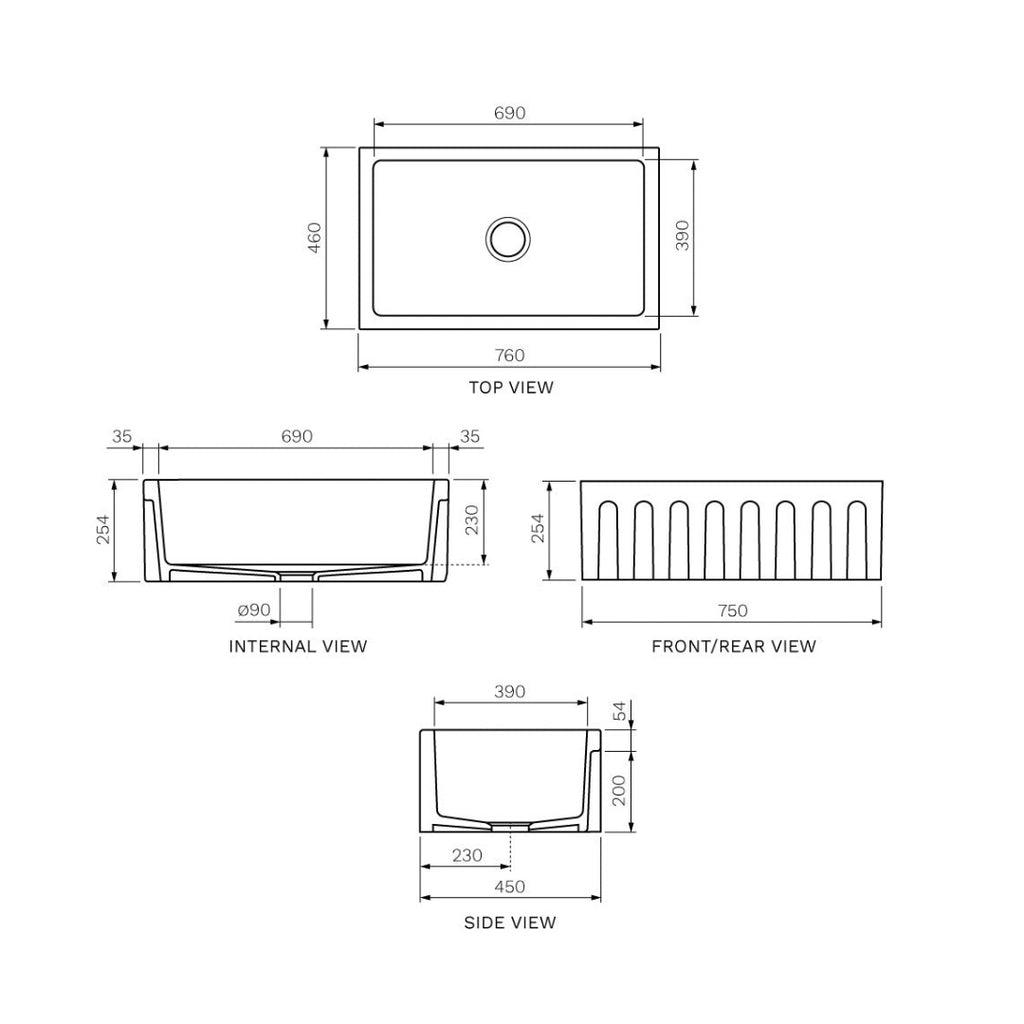 Parisi Rigolo Single Bowl Sink Reversible 760mm - Matt Black - GA5119.22