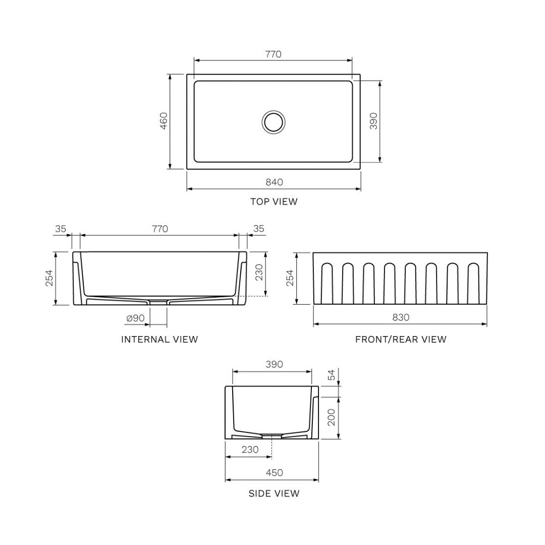 Parisi Rigolo Single Bowl Sink Reversible 840mm - Gloss White - GA5131
