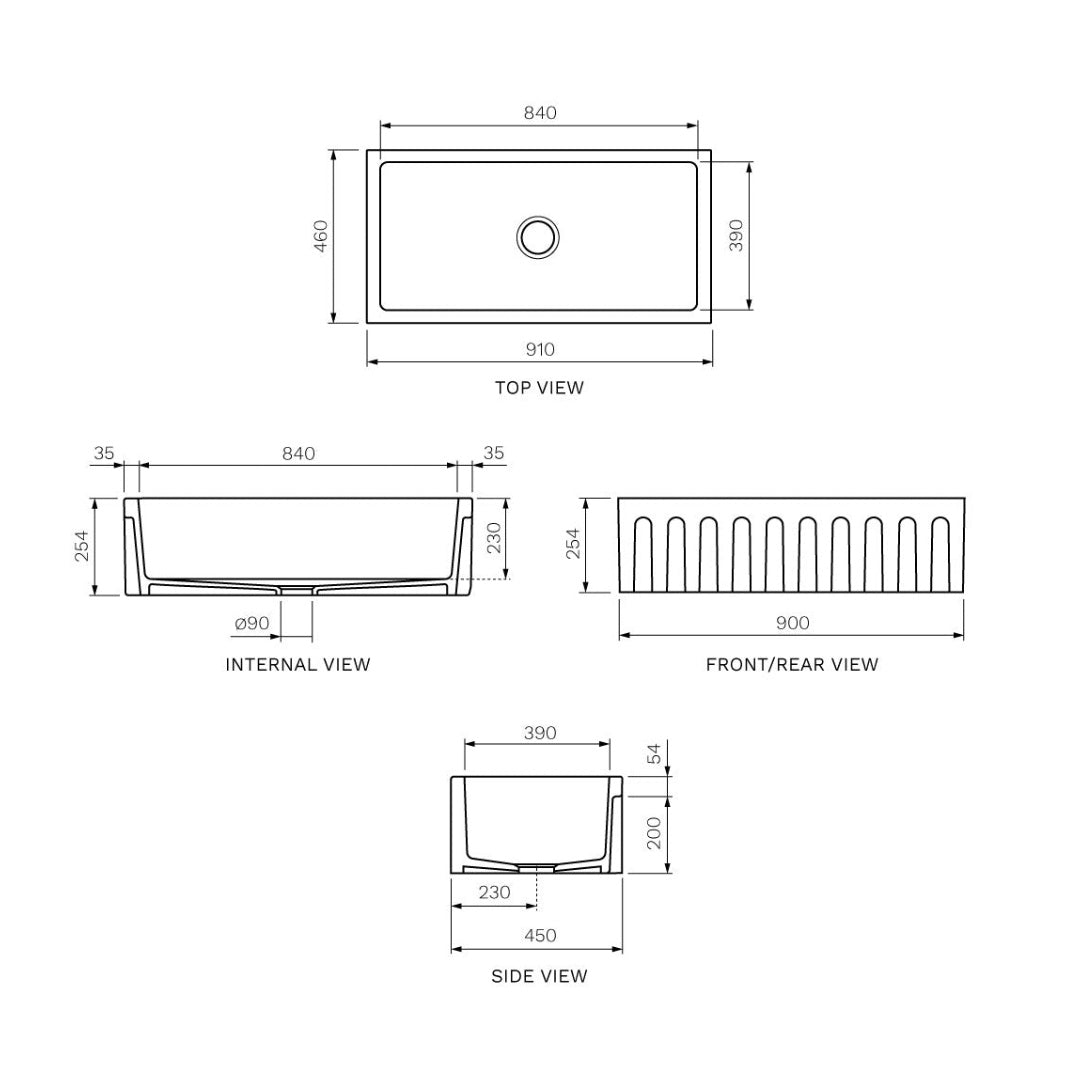 Parisi Rigolo Single Bowl Sink Reversible 910mm - Gloss White - GA5122
