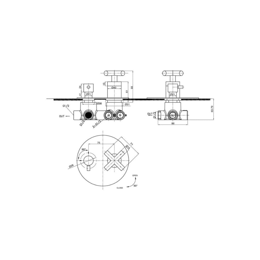 Parisi Stella Round Mixer 2-Way Diverter - Chrome - SR.04-D2R