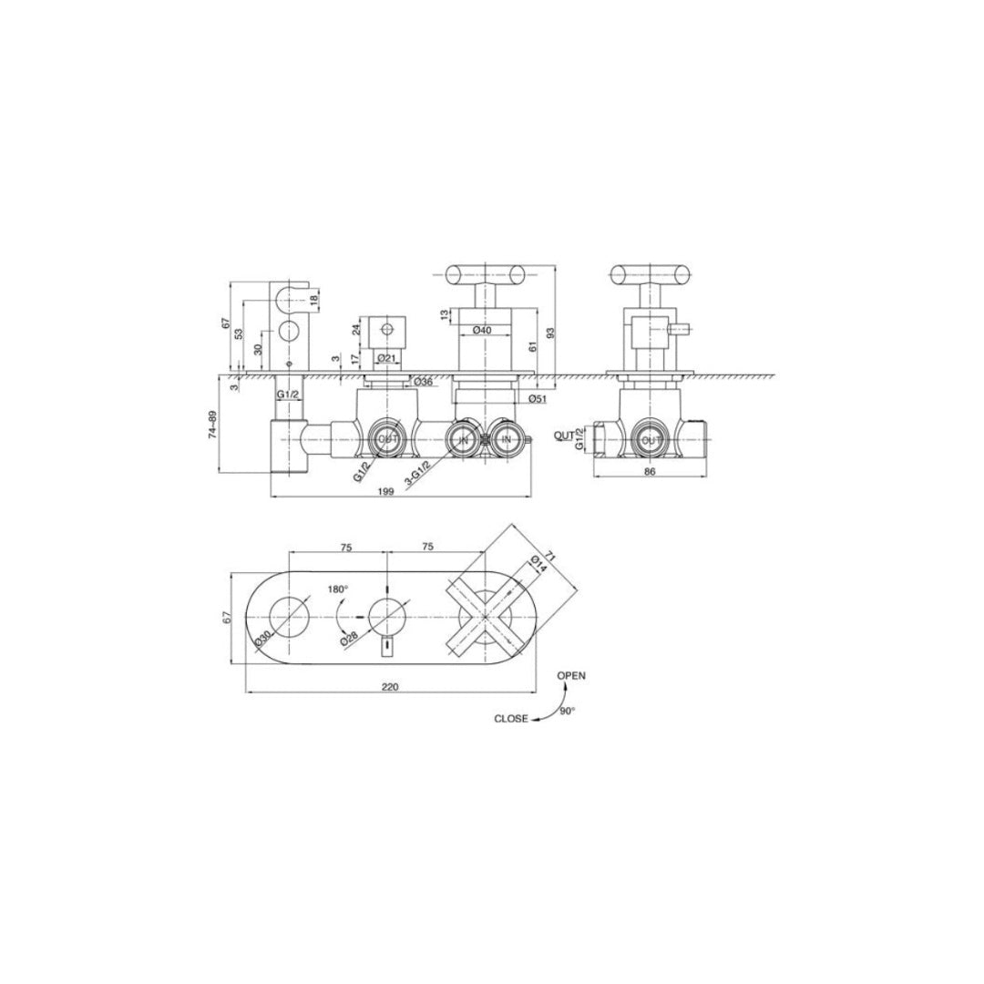 Parisi Stella Round Mixer 3-Way Diverter - Chrome - SR.04-D3E-A