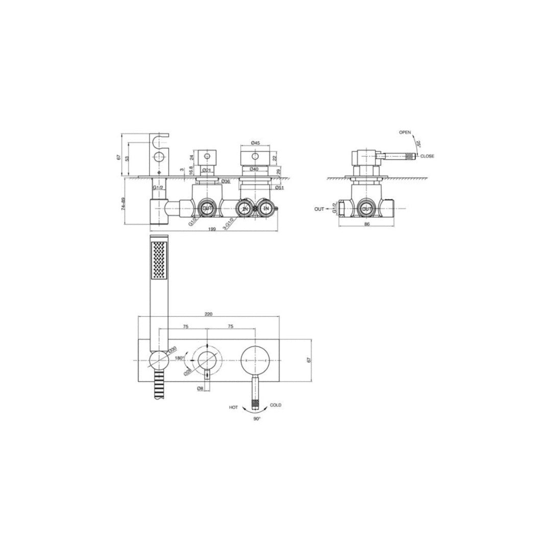 Parisi Tondo Mixer, 3-Way Diverter, Shower - Chrome - TO.04-D3Q-A