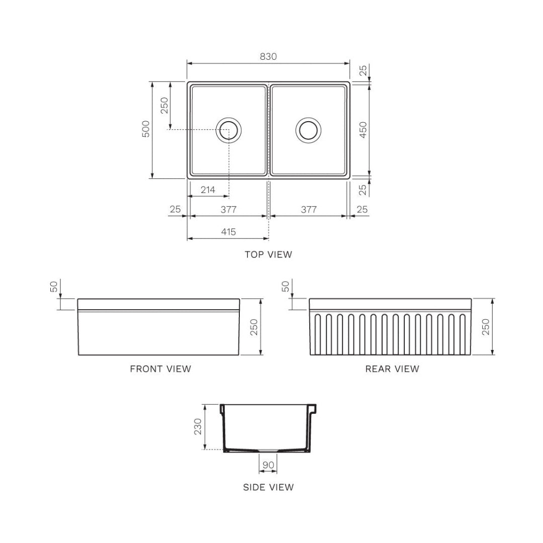 Parisi Veneto Double Bowl Sink 830mm - Gloss White - SMQ332