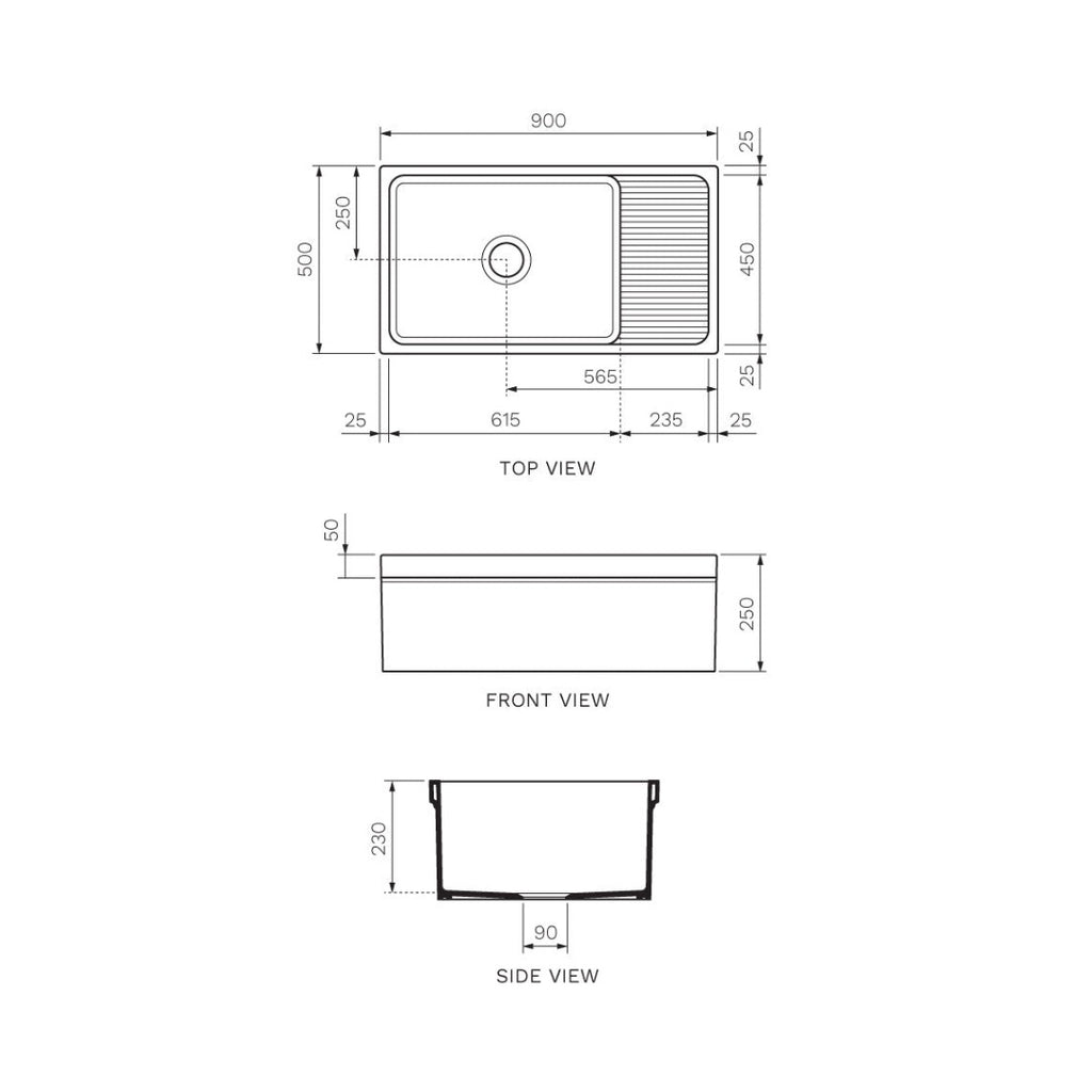 Parisi Veneto Single Bowl Sink 900mm with Drain Shelf - SMQ540