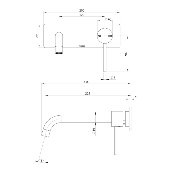 Phoenix Vivid Slimline SwitchMix Wall Basin/Bath Mixer 230mm Trim Only - Brushed Nickel - VS2813-40