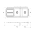 Phoenix 1000 Series Double Bowl Sink & Drainer - Stainless Steel - 300-2301-50