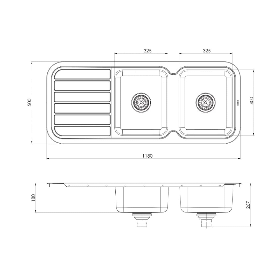 Phoenix 1000 Series Double Bowl Sink & Drainer - Stainless Steel - 300-2301-50