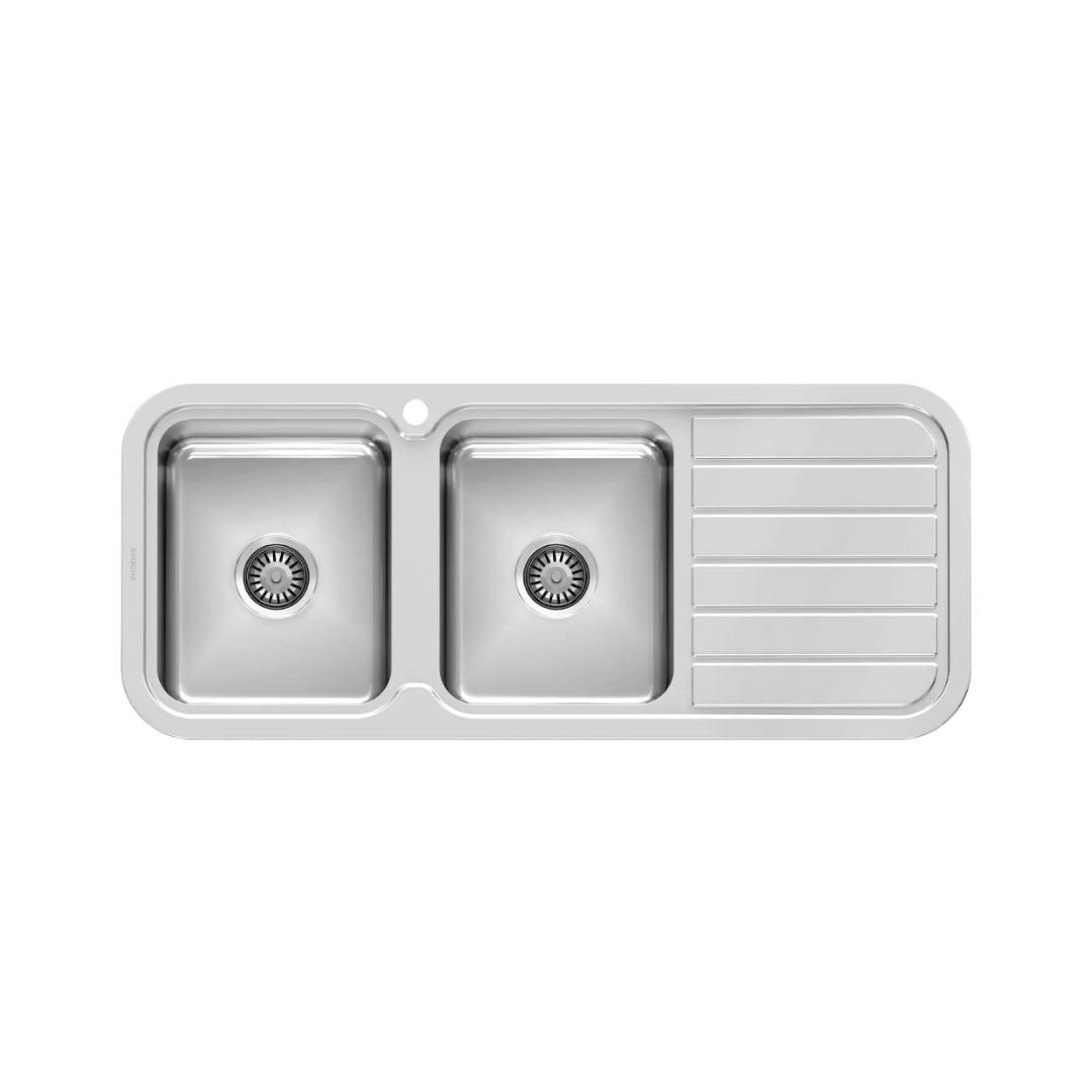 Phoenix 1000 Series Double Left Hand Bowl Sink 1TH - Stainless Steel - 300-2111-50