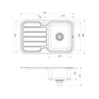 Phoenix 1000 Series Right Hand Sink & Drainer 1TH - Stainless Steel - 300-1211-50