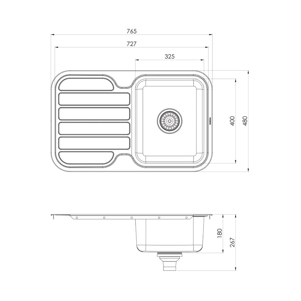 Phoenix 1000 Series Sink & Drainer - Stainless Steel - 300-1301-50
