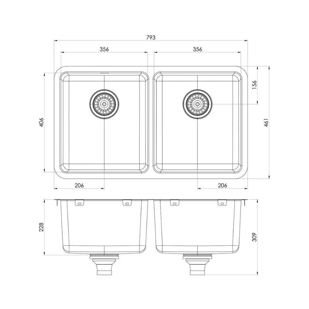 Phoenix 2000 Series Double Bowl Sink - Stainless Steel - 303-2002-51