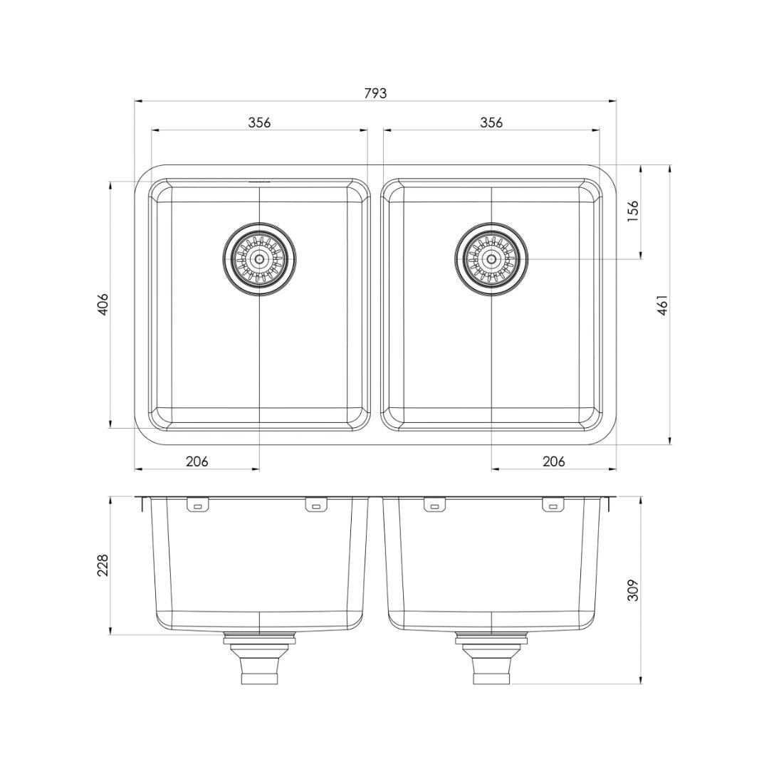 Phoenix 2000 Series Double Bowl Sink - Stainless Steel - 303-2002-51