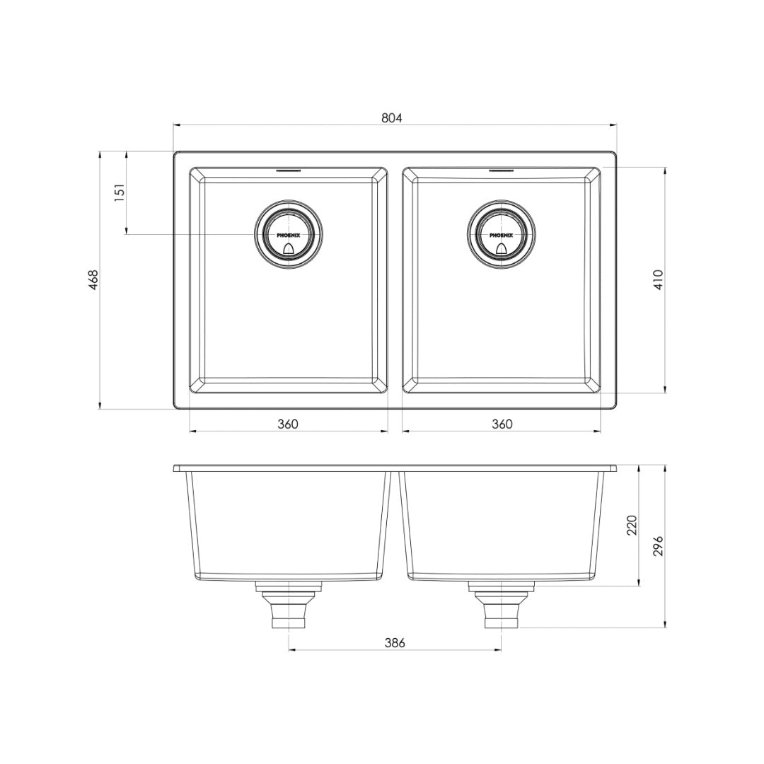Phoenix 5000 Series Double Bowl Sink - Matte Black - 312-2002-10