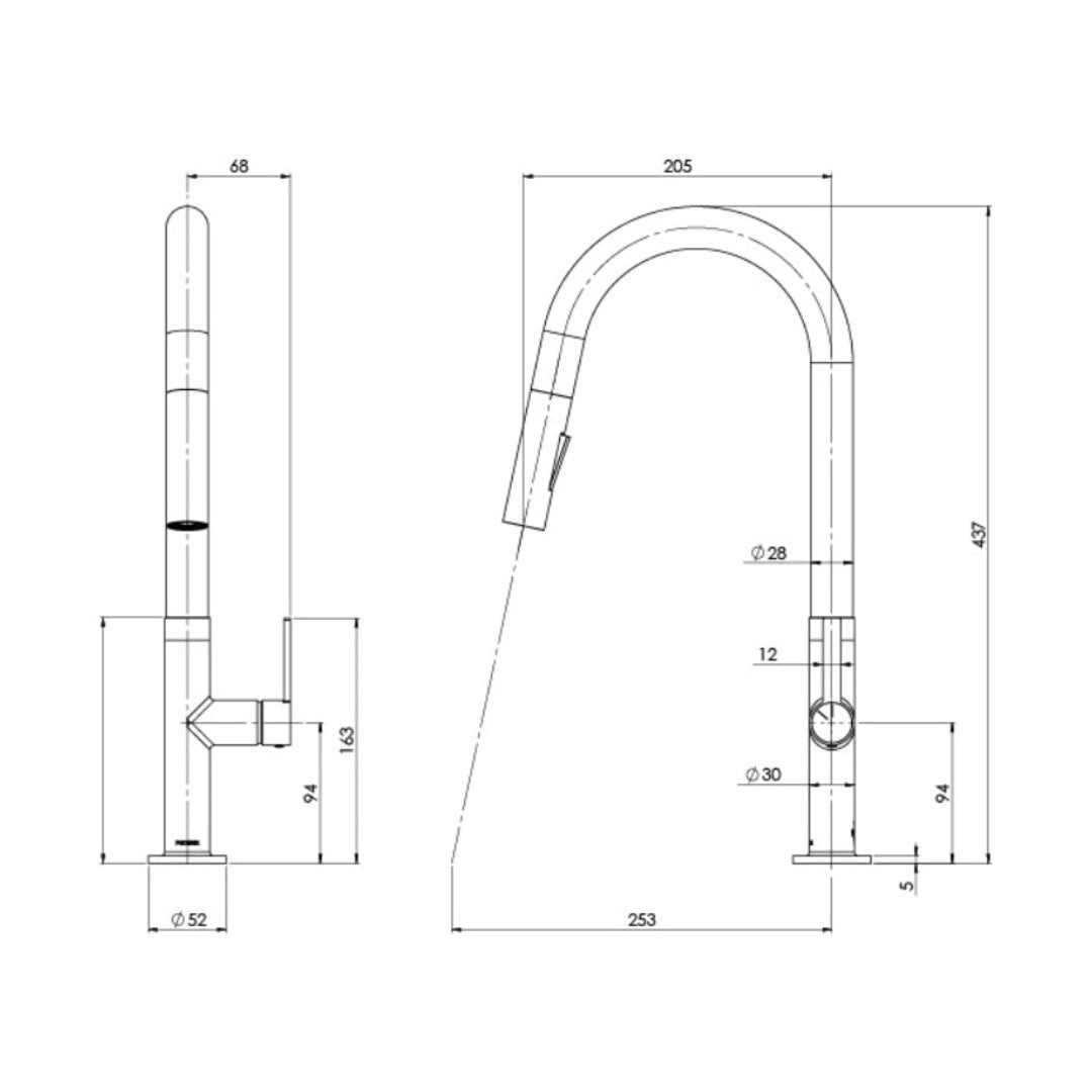 Phoenix Lexi MKII Pull Out Sink Mixer - LF Brushed Nickel - 123-7105-40-1