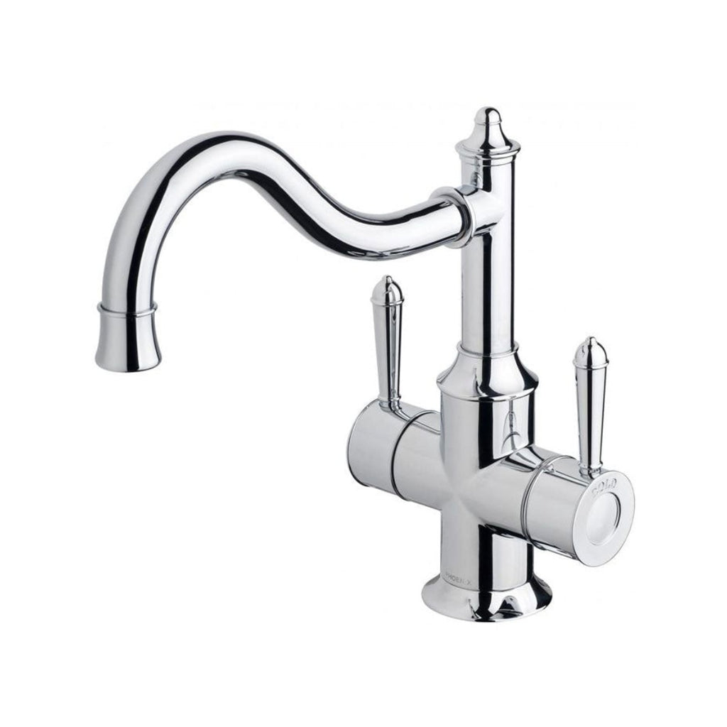 Phoenix Nostalgia Twin Handle Sink Mixer 220mm Shepherds Crook - Chrome - NS714 CHR