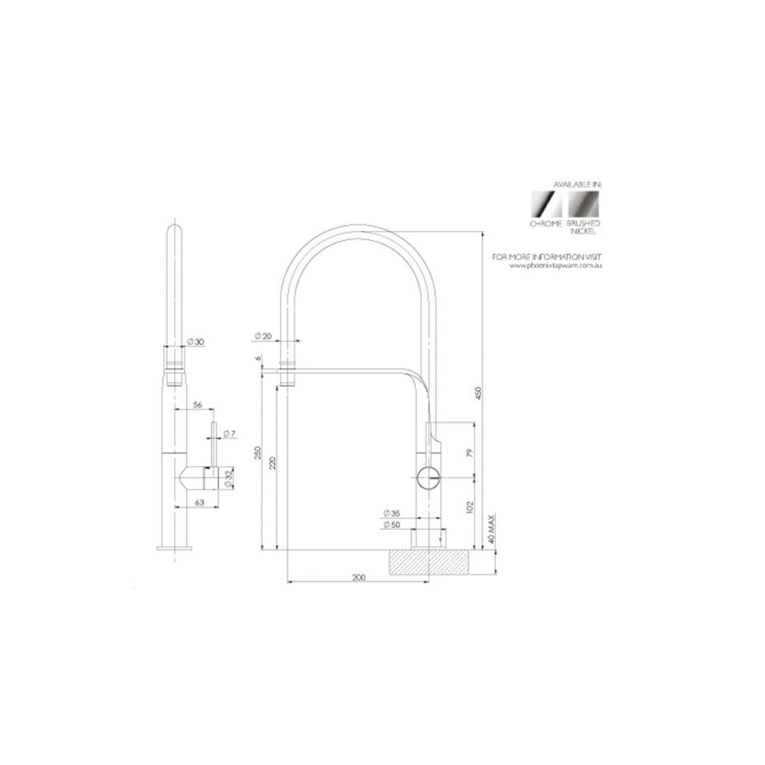 Phoenix Vido Flexible Hose Sink Mixer Brushed Nickel & Black