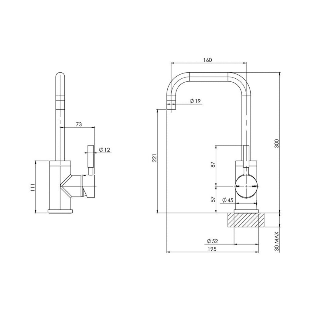Phoenix Vivid Sink Mixer 160mm Squareline - Chrome - VL732 CHR