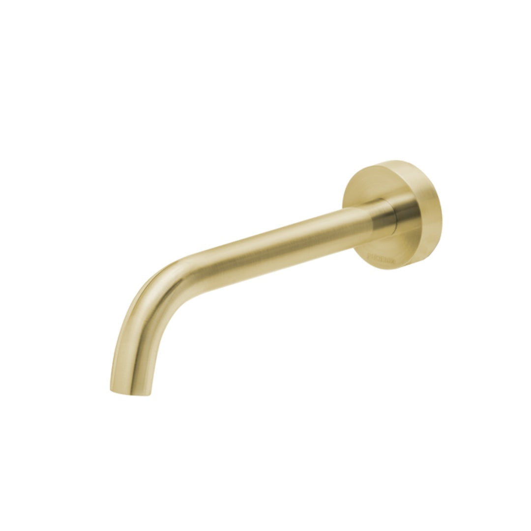 Phoenix Vivid Slimline Wall Bath Spout 180mm Curved - LF Brushed Gold - VS776-12-1