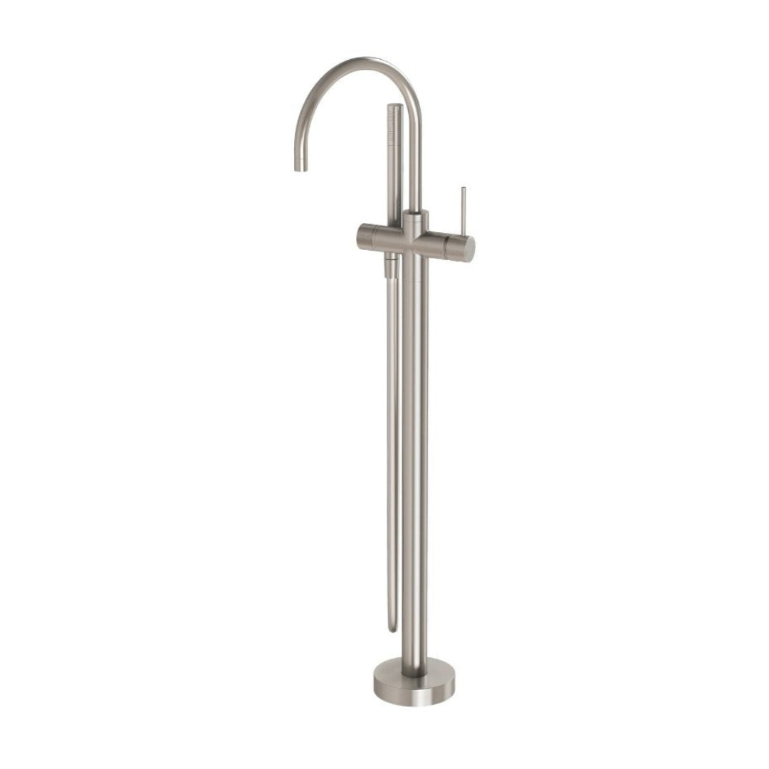 Phoenix Vivid Slimline Floor Mounted Bath Mixer with Hand Shower - Brushed Nickel - VS7451-40