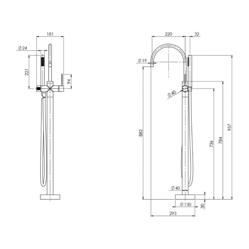 Phoenix Vivid Slimline Floor Mounted Bath Mixer with Hand Shower - Brushed Nickel - VS7451-40