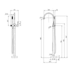Phoenix Vivid Slimline Floor Mounted Bath Mixer with Hand Shower - Brushed Nickel - VS7451-40