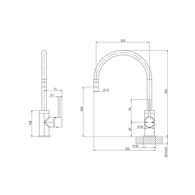 Phoenix Vivid Slimline Gooseneck 220mm Sink Mixer - Matte Black