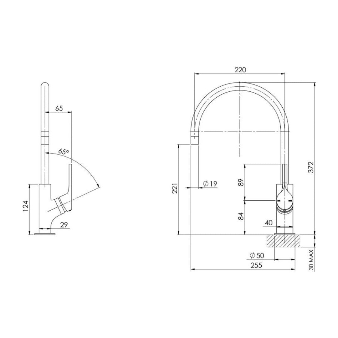 Phoenix Vivid Slimline Oval Sink Mixer 220mm Gooseneck - Matte Black - VV733 MB