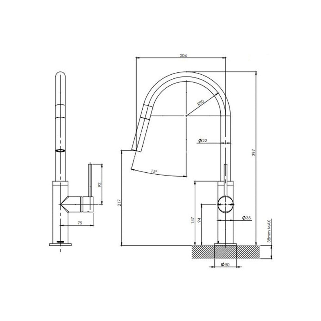 Phoenix Vivid Slimline Pull Out Sink Mixer - LF Brushed Nickel - VS7105-40-1