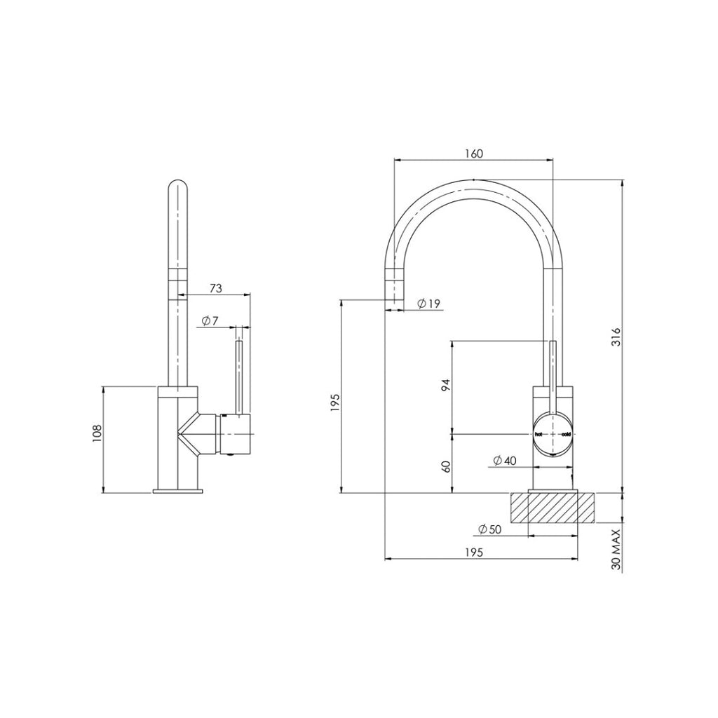 Phoenix Vivid Slimline Sink Mixer 160mm Gooseneck - LF Brushed Gold - VS735-12-1